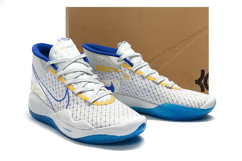 2019 Nike Kevin Durant 12 White Blue Yellow Basketball Shoes